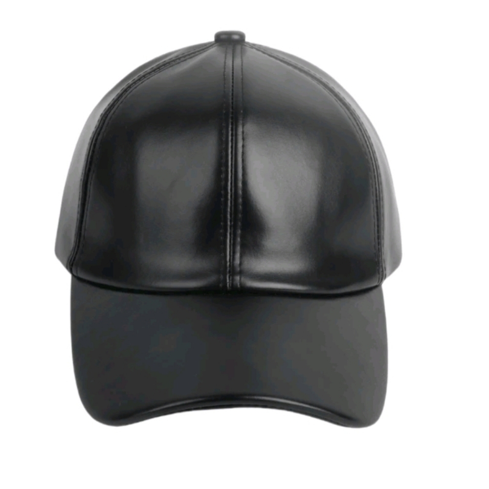 Black Faux Leather Cap